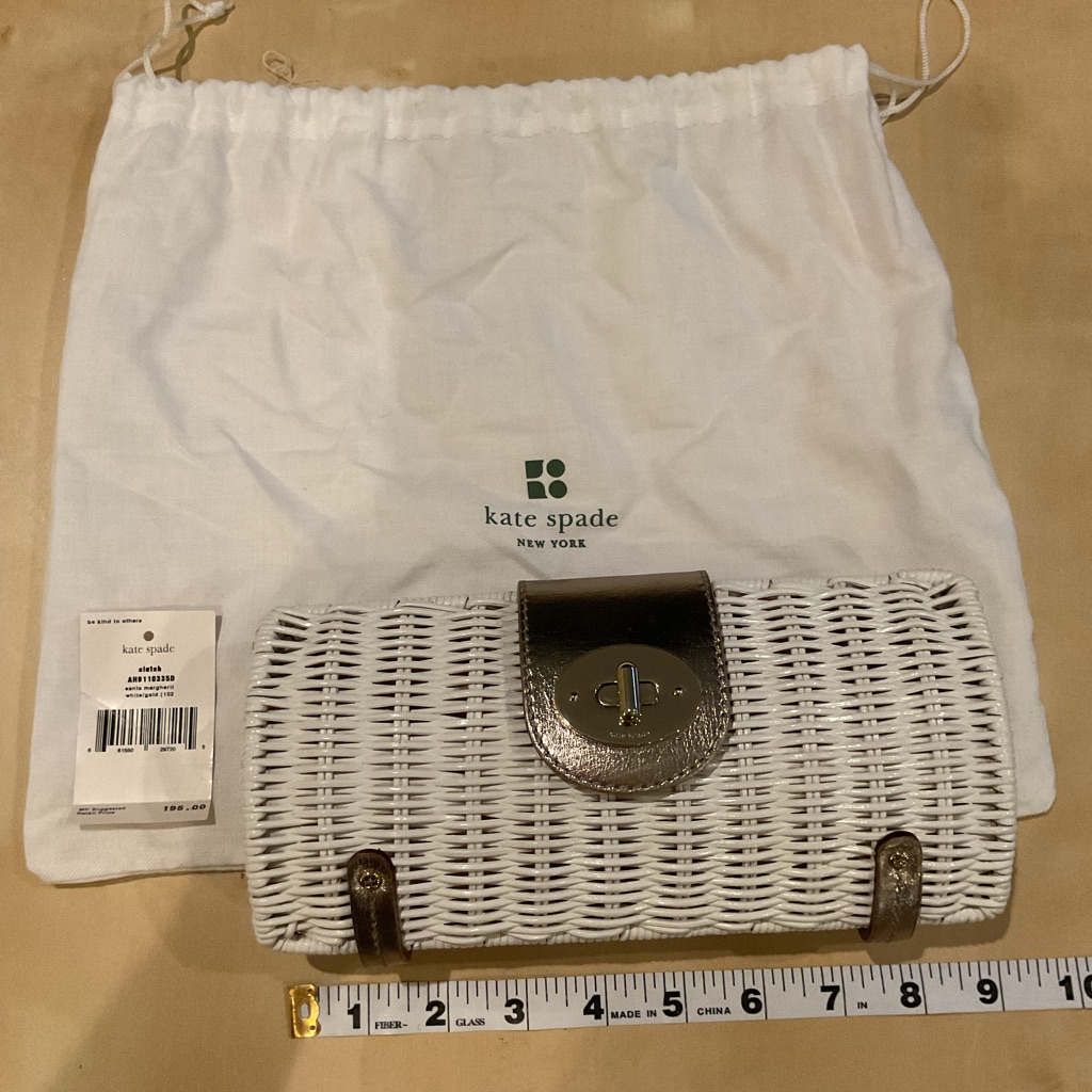 Kate Spade Clutch Santa Margherit White/Gold Wicker Nwt